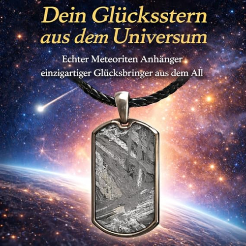 Meteoriten Anhänger Echt – Eisenmeteorit Unikat Schmuck – Dein Glücksstern aus dem All mit Zertifikat, Lederband, Täschchen