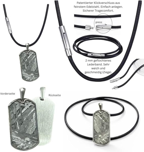 Meteoriten Anhänger Echt – Eisenmeteorit Unikat Schmuck – Dein Glücksstern aus dem All mit Zertifikat, Lederband, Täschchen
