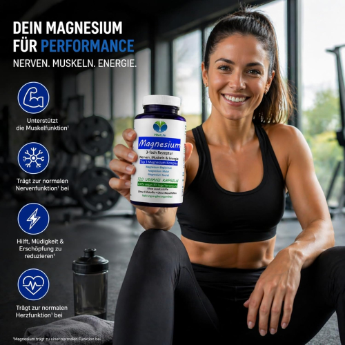 Magnesium Top 3-fach KOMPLEX rein organisch 120 Pulver Kapseln vegetarisch ohne Zusatzstoffe.