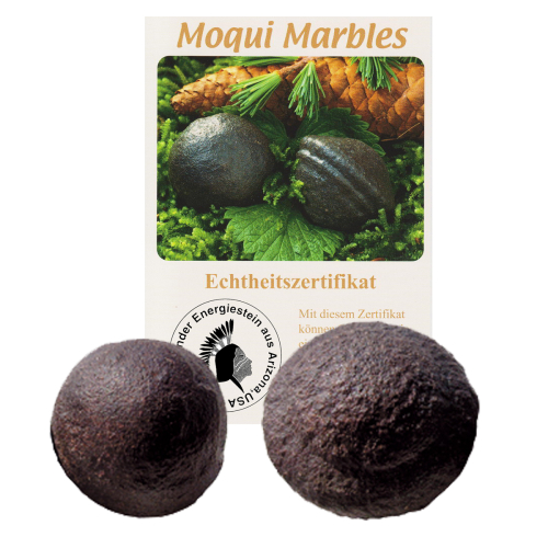 Moqui Marbles Paar 35-40mm Ø männlich & weiblich 4-tlg Set mit ZERTIFIKAT & BOOKLET über Wirkung und Anwendung