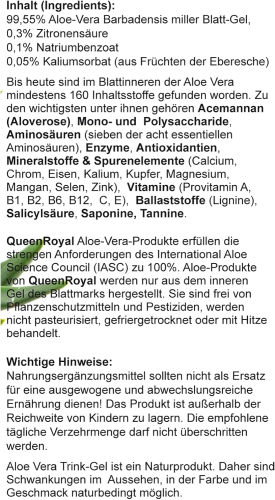 QueenRoyal Aloe Vera Trink Gel 99.55 % pur (24 Liter Sparpack)