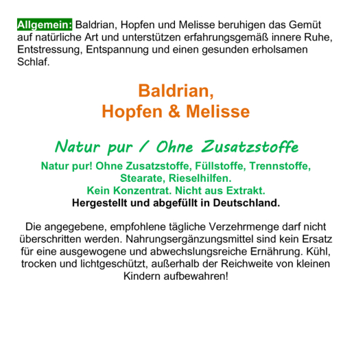SCHLAF GUT 180 Gute NACHT Kapseln 100% NATUR pur - BALDRIAN + HOPFEN + MELISSE - Nerven beruhigen - entspannen - gesund schlafen [ohne ZUSATZSTOFFE]