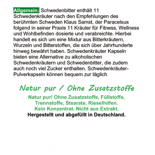 Schwedenkräuter 11 Kräuter & Bitterstoffe 180 Pulver Kapseln