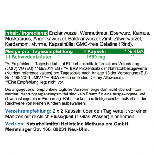 Schwedenkräuter 11 Kräuter & Bitterstoffe 180 Pulver Kapseln