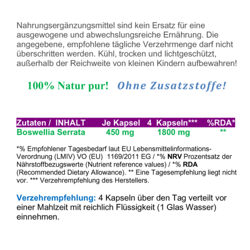 Weihrauch 180 Kapseln Indischer Boswellia Serrata - OHNE ZUSATZSTOFFE.