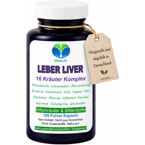 Leber Liver Bitterstoffe & Bitterkräuter Komplex 180 Kapseln 16 Leberkräuter NATUR pur Keine Extrakte OHNE ZUSATZSTOFFE.