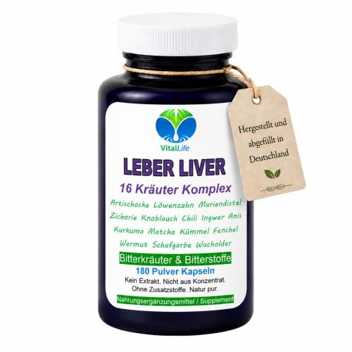 Leber Liver Bitterstoffe & Bitterkräuter Komplex 720 Kapseln 16 Leberkräuter NATUR pur Keine Extrakte OHNE ZUSATZSTOFFE.