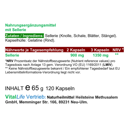 Sellerie Knolle Schale Blätter Stängel 120 Pulver Kapseln Natur Pur