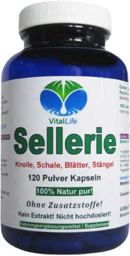 SELLERIE 120 Kapseln Selleriewurzel Schale Blätter Stängel nach Hildegard von Bingen. 100% NATUR pur. OHNE ZUSATZSTOFFE.