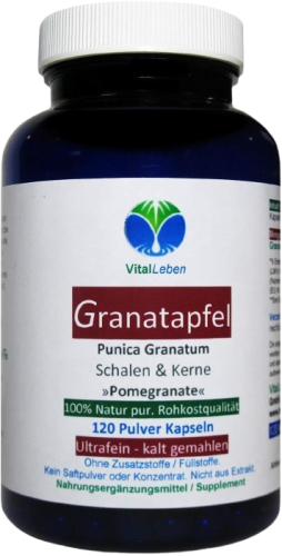 GRANATAPFEL 120 Kapseln Saft & Kerne 40% MEGA ANTIOXIDANTIEN, Ellagsäure, Polyphenole uvm. Natürliches MULTI-Vitamin-Mineral SUPERFOOD. KEIN EXTRAKT. KEIN SAFTPULVER. Nicht künstlich hochdosiert. 100% Natur pur. OHNE ZUSATZSTOFFE.