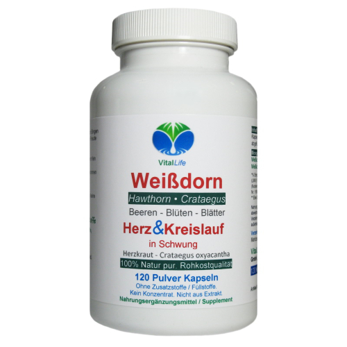 Weißdorn 120 Kapseln Weißdornbeeren + Blüten + Blätter | Natur pur ohne Zusatzstoffe & Füllstoffe Kein Extrakt | Herzkraut & Herzpflanze traditionell nach Hildegard von Bingen