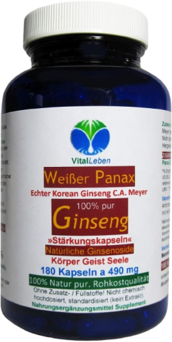 KOREA weißer PANAX GINSENG C.A. Meyer 180 Pulver Kapseln. OHNE ZUSATZSTOFFE 100 % Natur pur ca. 20 % Ginsenoside. Traditionell geschätzt für Vitalität, Fokus & Ausdauer.