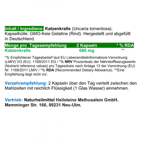 Katzenkralle 120 Pulver Kapseln