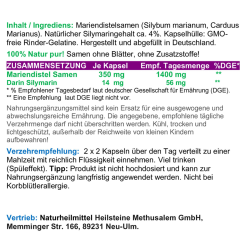 Mariendistel Früchte/Samen (Carduus Marianus) 120 Pulver Kapseln