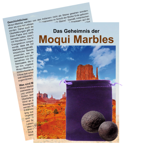 Moqui Marbles Paar 15-20mm Ø männlich & weiblich 4-tlg Set mit ZERTIFIKAT & BOOKLET über Wirkung und Anwendung