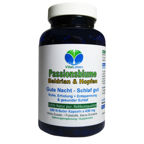 Passionsblume, Baldrian & Hopfen, Gute Nacht, 720 Pulver Kapseln