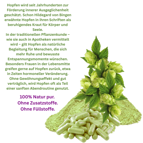 HOPFEN Hopfenblüten 720 Kapseln Wechseljahre, innere Ruhe, Entspannung 100% Natur pur. OHNE ZUSATZSTOFFE. ►3+1 Dose GRATIS.