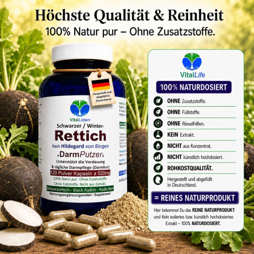 Schwarzer Rettich nach Hildegard von Bingen 120 Pulver Kapseln