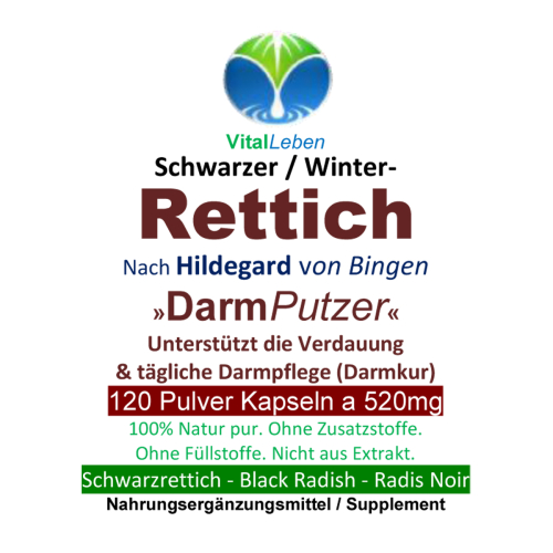 Schwarzer Rettich nach Hildegard von Bingen 120 Pulver Kapseln
