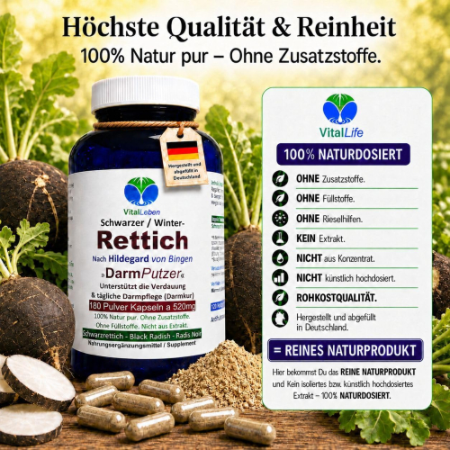 Schwarzer Rettich nach Hildegard von Bingen 180 Pulver Kapseln