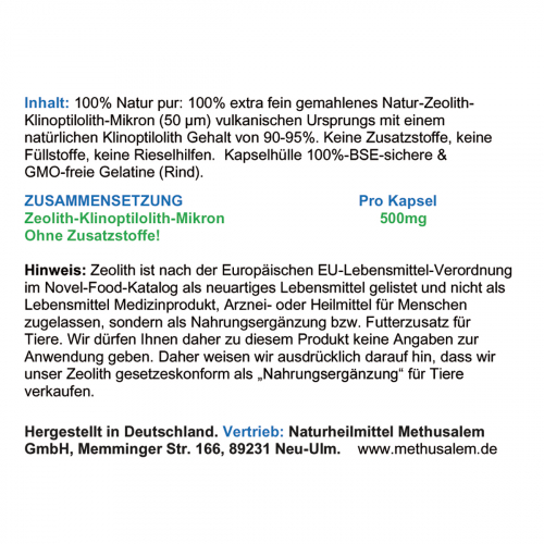 Zeolith Klinoptilolith 200 Pulver Kapseln