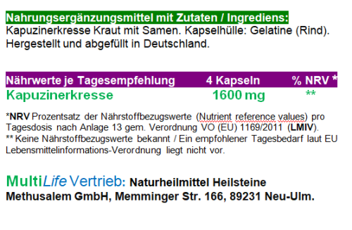 Kapuzinerkresse 720 Kapseln Immunbooster Senföle für Immunsystems & Abwehrkräfte - Immunkick & pflanzliche Selbstverteidigung auf natürlicher Basis - KEIN EXTRAKT = Natur pur. OHNE Zusatzstoffe.