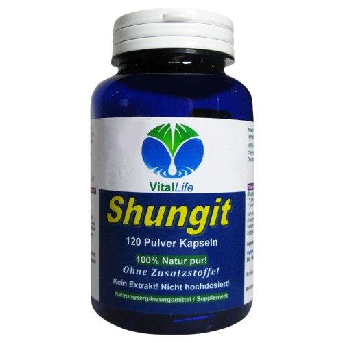 Edelschungit 120 Kapseln Premium Qualität aus Karelien. Naturreines Schungit Pulver für Balance, Vitalität & Wohlbefinden. Geschmacksneutral, praktisch dosierbar, leicht einzunehmen. 100% Natur pur.