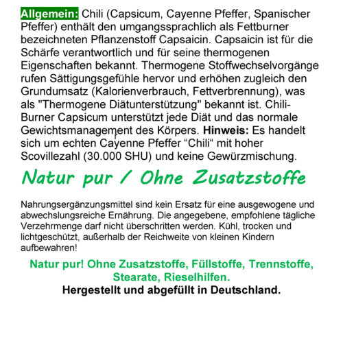 Red Chili F-BURNER 120 Kapseln Capsicum Cayenne Pfeffer Capsaicin NATUR pur OHNE Zusatzstoffe