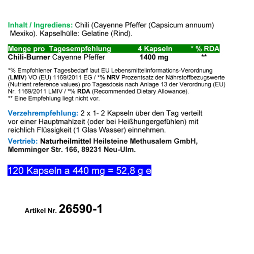 Red Chili F-BURNER 120 Kapseln Capsicum Cayenne Pfeffer Capsaicin NATUR pur OHNE Zusatzstoffe
