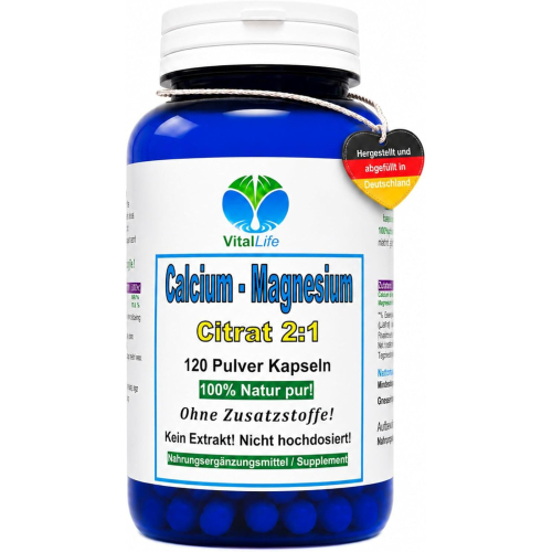 Calcium Calciumcitrat + Magnesium Citrat 2:1 Komplex 120 Kapseln organisch. Hohe Bioverfügbarkeit, Nicht hochdosiert, OHNE Zusatzstoffe.