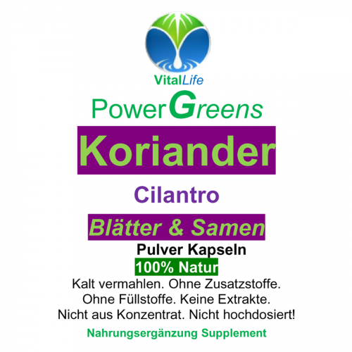 Koriander Cilantro Blätter & Samen 180 Pulver Kapseln