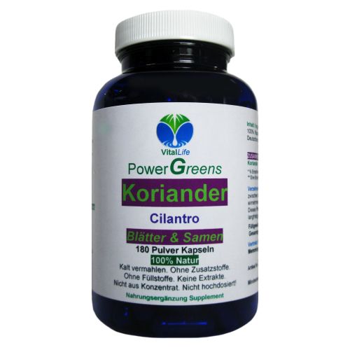 Koriander Cilantro Blätter & Samen 720 Pulver Kapseln