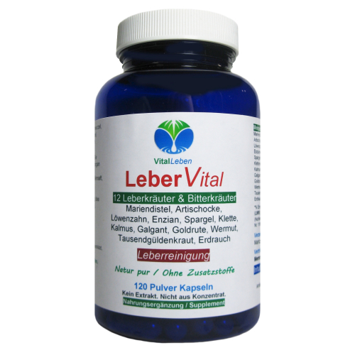 Leber Vital Komplex 12 KRÄUTER plus BITTERSTOFFE 120 Leberkapseln mit Mariendistel Artischocke Löwenzahn Enzian Klette Wermut Spargel uvm. 100% NATUR pur. OHNE Zusatzstoffe.