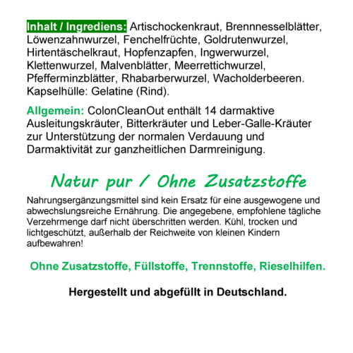 Colon CleanOut 120 Darm Aktiv Kapseln 14 Bitterkräuter & Bitterstoffe Natur pur Ohne Zusatzstoffe
