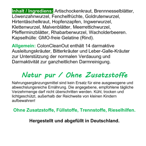 Colon CleanOut 360 Darm Aktiv Kapseln 14 Bitterkräuter & Bitterstoffe Natur pur Ohne Zusatzstoffe