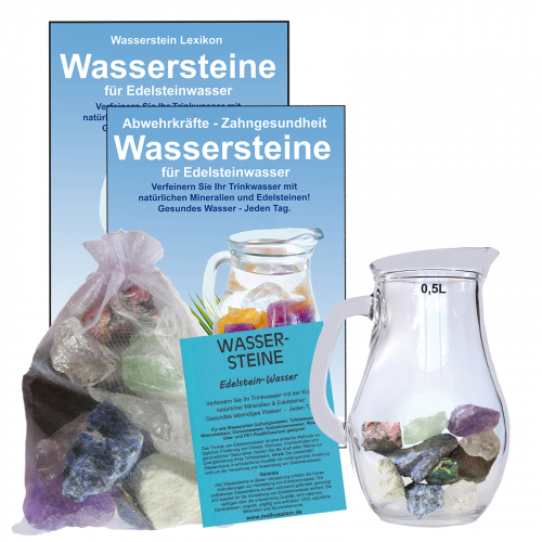 Edelsteinwasser Denken Lernen Konzentration 5-tlg Set Wassersteine + 0,5 Liter Krug