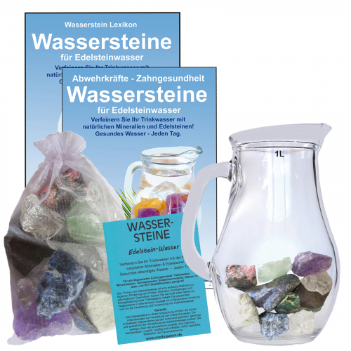 Edelsteinwasser Denken Lernen Konzentration 5-tlg Set Wassersteine + 1 Liter Krug