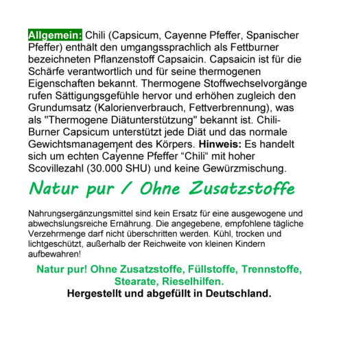 Red Chili F-BURNER 720 (4x180) Kapseln Capsicum Cayenne Pfeffer Capsaicin NATUR pur OHNE Zusatzstoffe