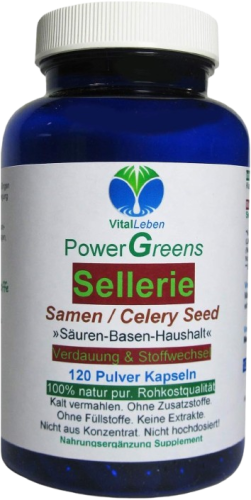 Selleriesamen Celery Seed 120 Pulver Kapseln reine Sellerie Samen nach Hildegard von Bingen. 100% NATUR pur. OHNE ZUSAZSTOFFE. OHNE FÜLLSTOFFE.