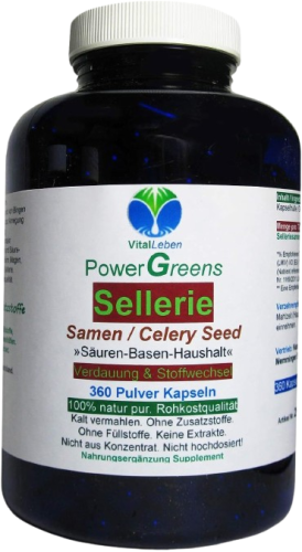 Selleriesamen Celery Seed 360 Pulver Kapseln reine Sellerie Samen nach Hildegard von Bingen. 100% NATUR pur. OHNE ZUSAZSTOFFE. OHNE FÜLLSTOFFE.