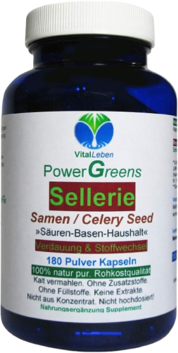 Selleriesamen Celery Seed 720 (4x180) Pulver Kapseln reine Sellerie Samen nach Hildegard von Bingen. 100% NATUR pur. OHNE ZUSAZSTOFFE. OHNE FÜLLSTOFFE. 3+1 Dose GRATIS.