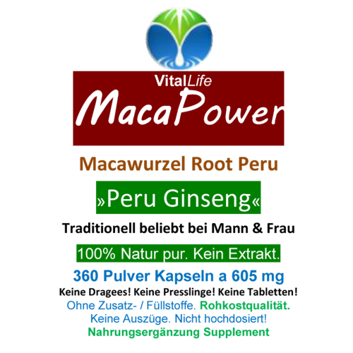 Maca Power Peru Ginseng für Mann & Frau 360 Pulver Kapseln
