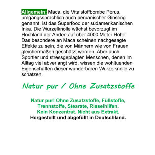 Maca Power Peru Ginseng für Mann & Frau 360 Pulver Kapseln