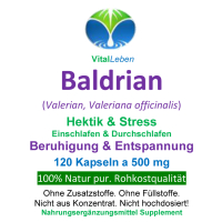 Baldrian Pur Wurzel Valerian 120 Pulver Kapseln