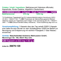 Baldrian Pur Wurzel Valerian 120 Pulver Kapseln