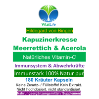 Immunstark - Kapuzinerkresse + Meerrettich + Acerola 100% NATÜRLICHES Vitamin C 720 (4x180) Pulver Kapseln