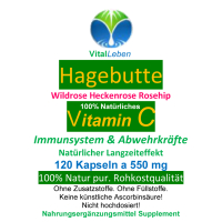 Hagebutte natürliches Vitamin-C 120 Pulver Kapseln