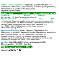 Hagebutte natürliches Vitamin-C 120 Pulver Kapseln