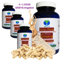 KOREA weißer PANAX GINSENG C.A. Meyer 720 (4x180) Kapseln OHNE ZUSATZSTOFFE 100 % Natur pur ca. 20 % Ginsenoside. 3+1 Dose GRATIS!