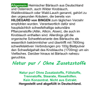 Bärlauch enthält viel Vitamin C, Eisen, Kalium, Calcium und Magnesium und kann daher das Immunsystem stärken, die Verdauung anregen und den Stoffwechsel verbessern. Zudem wird ihm eine blutreinigende, entgiftende und blutdrucksenkende Wirkung zugeschriebe